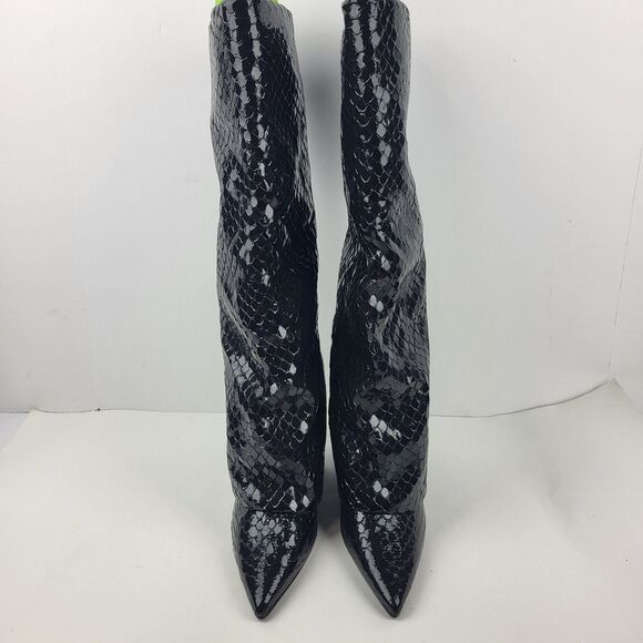 Steve Madden Paley Snake Embossed knee high Boot Pointed Toe wedge Black Size 6M - Picture 12 of 15